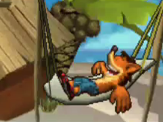 Na al dat lopen en vechten heeft Crash Bandicoot wel een dutje verdient.