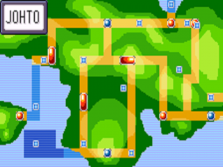 Een kaart van Johto, de regio waarin dit spel zich afspeelt.