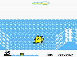 Eén van de minigames, surfen met je Pikachu.