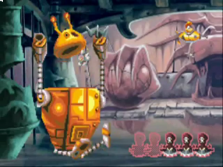 De eindbaas is zo gevaarlijk dat Rayman een ruimteschip gebruikt om zich te beschermen.